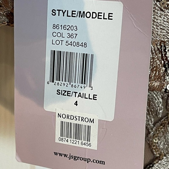 JS Collections Evalina Column Gown Boat Neck Mink Women's Size 4 NWT - Picture 11 of 12